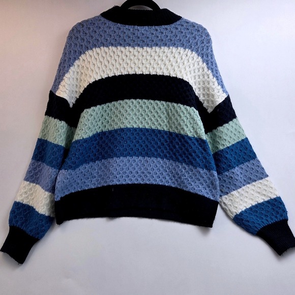 Berkley Jensen Sweaters - Berkley Jensen Striped Mock Neck Textured Knit Sweater Blue Multi Size M
